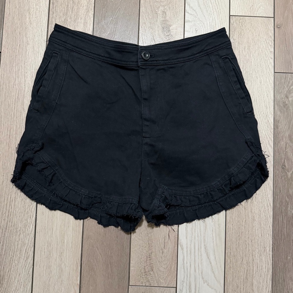 Anthropologie Black High Waist Ruffle Shorts - Picture 3 of 7